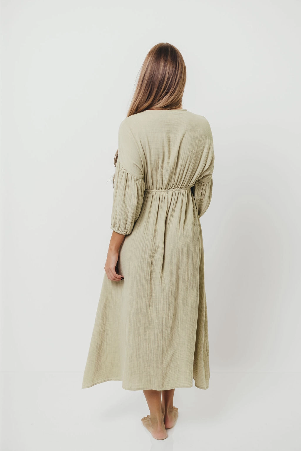 Hunter 100% Cotton Gauze Midi Dress in Thyme - Bump Friendly and Inclusive Sizing *9/22 PRE-ORDER*