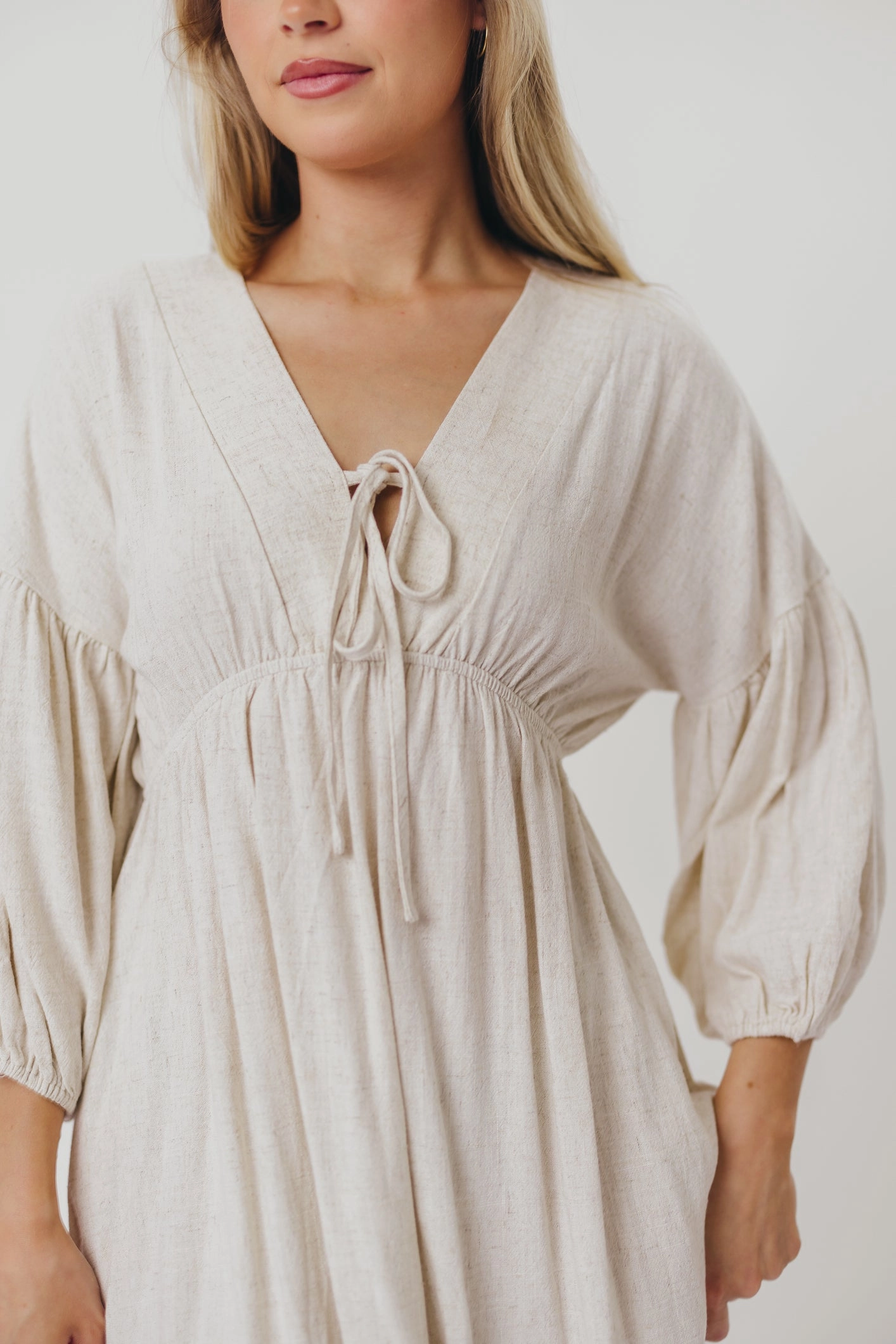 Hunter Linen-Blend Midi Dress in Greige - Bump Friendly *9/22 PRE-ORDER*