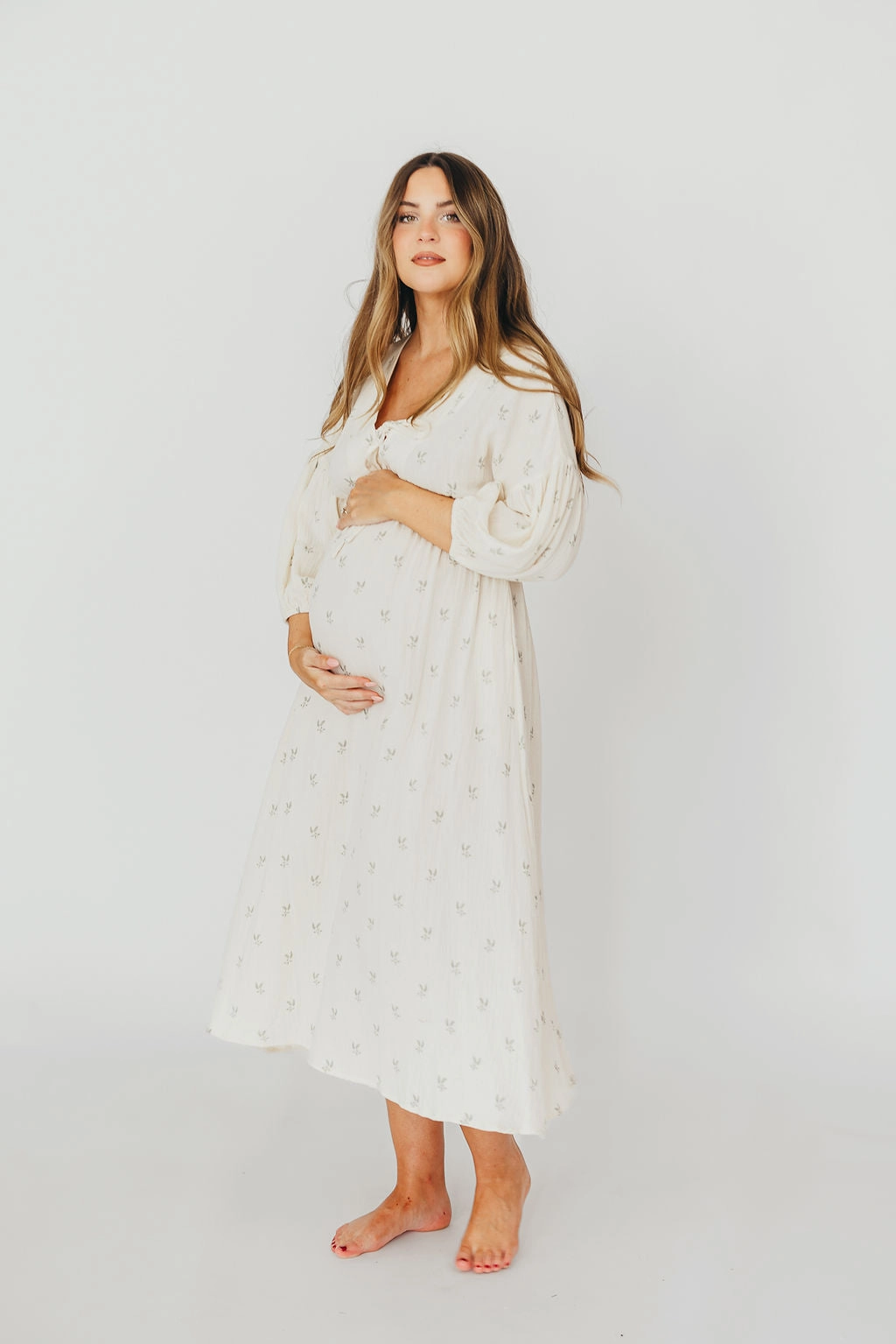 Hunter Midi Dress in Soy/Sage Foliage