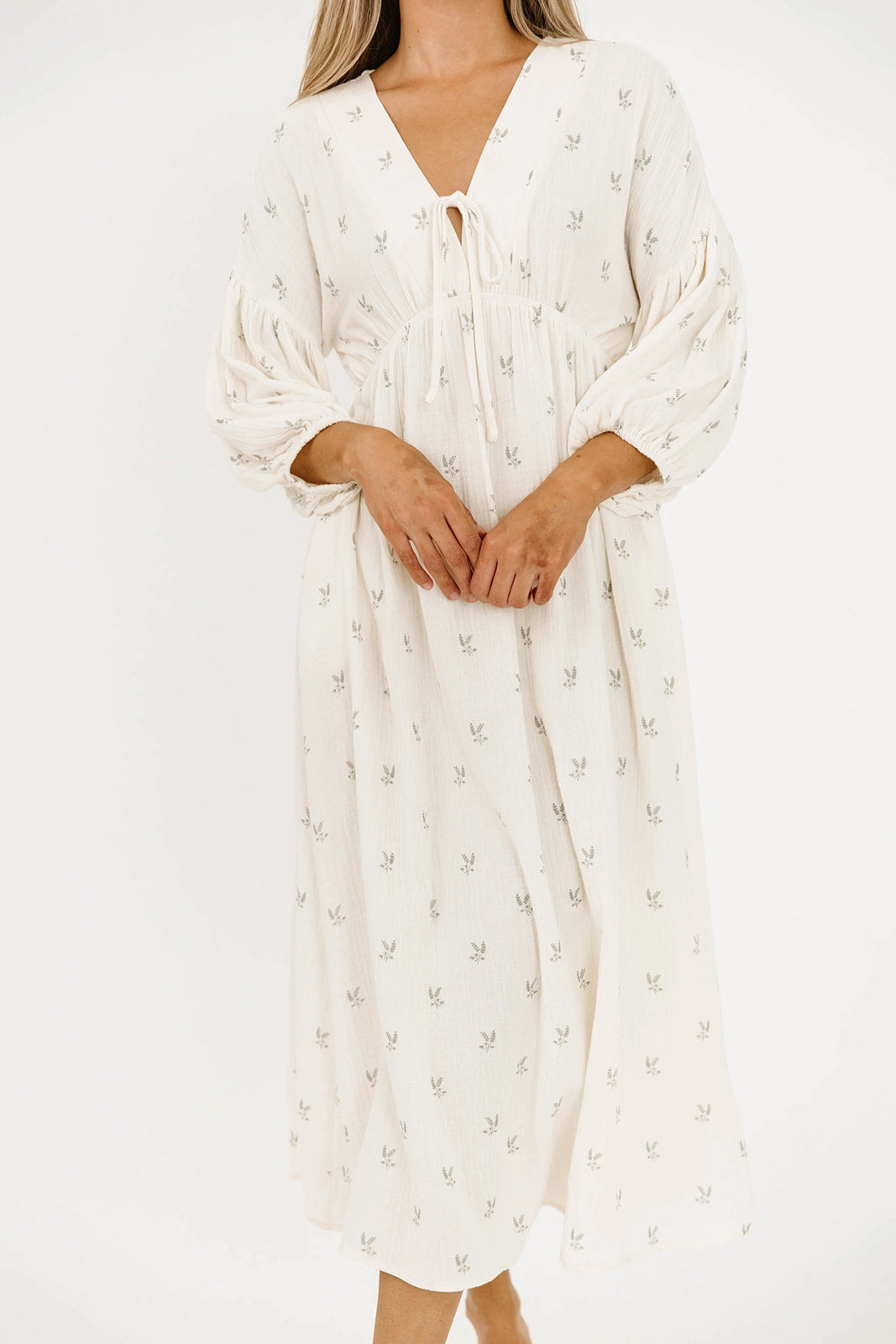 Hunter Midi Dress in Soy/Sage Foliage