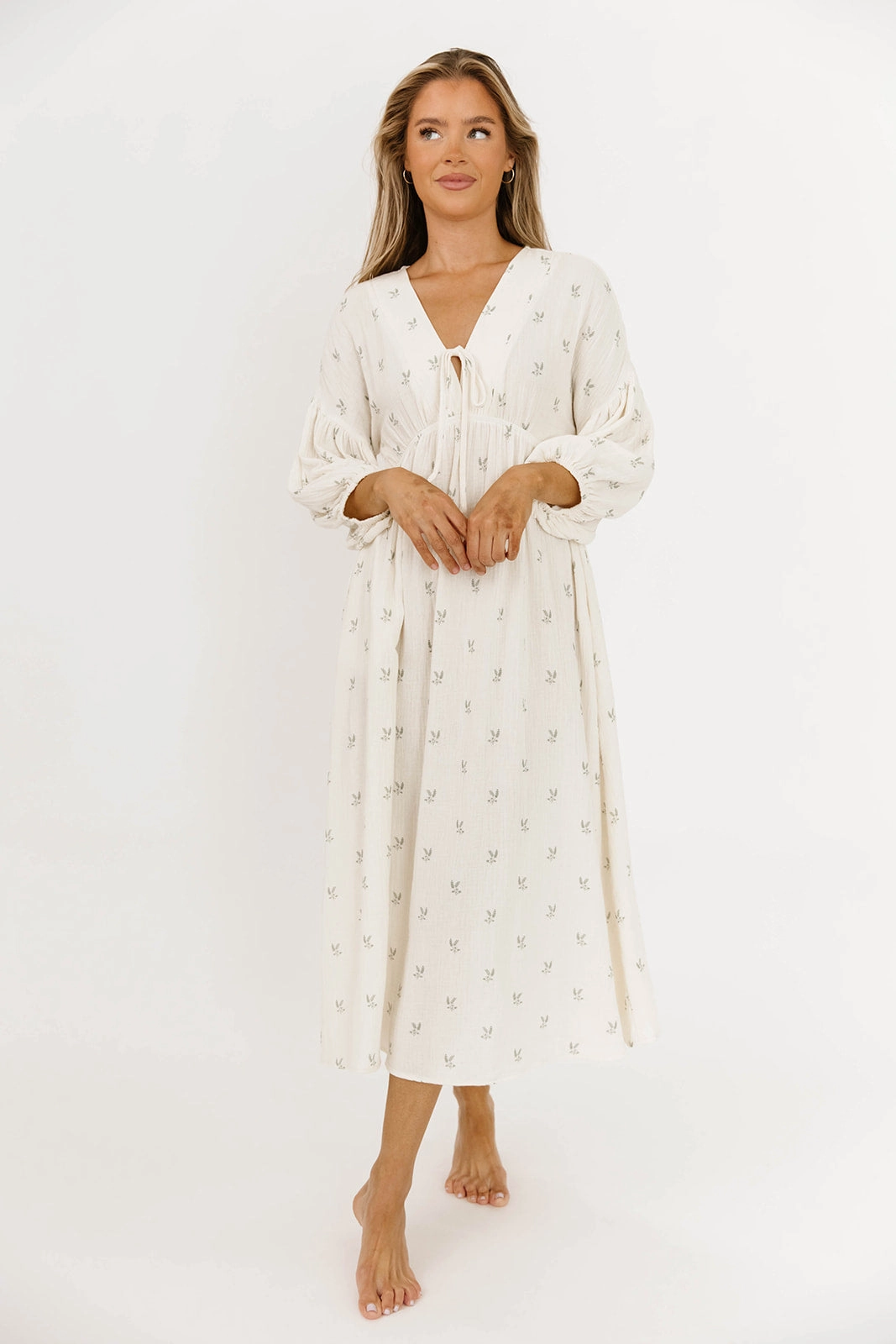 Hunter Midi Dress in Soy/Sage Foliage