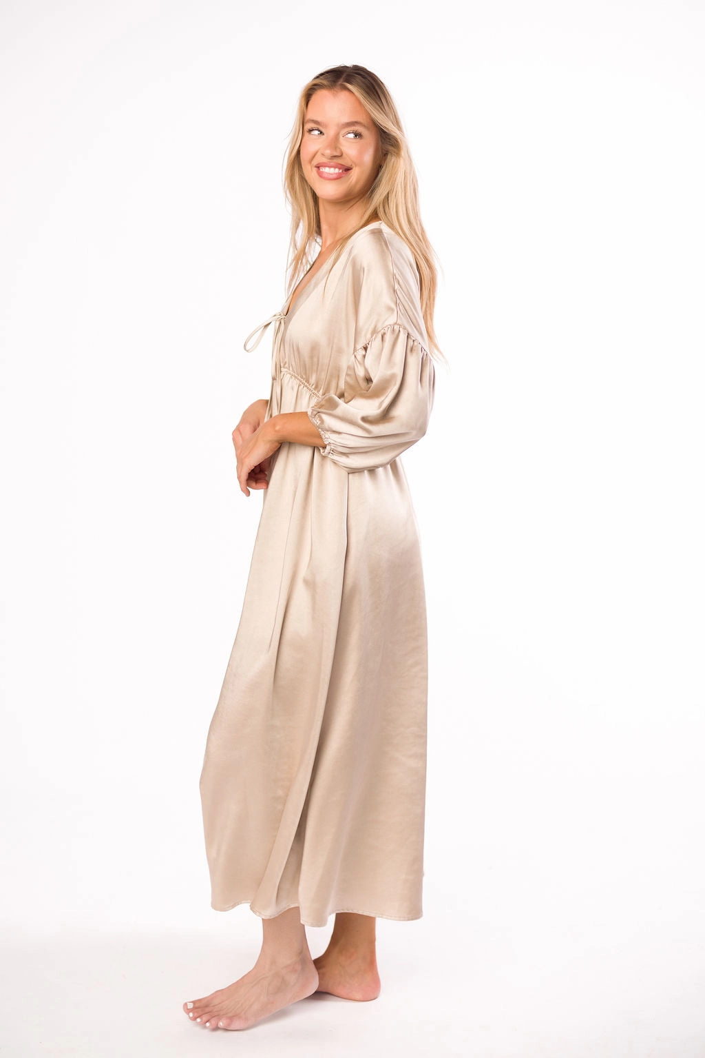 Hunter Premium *Satin* Midi Dress in Champagne - Bump Friendly *Final-Sale*