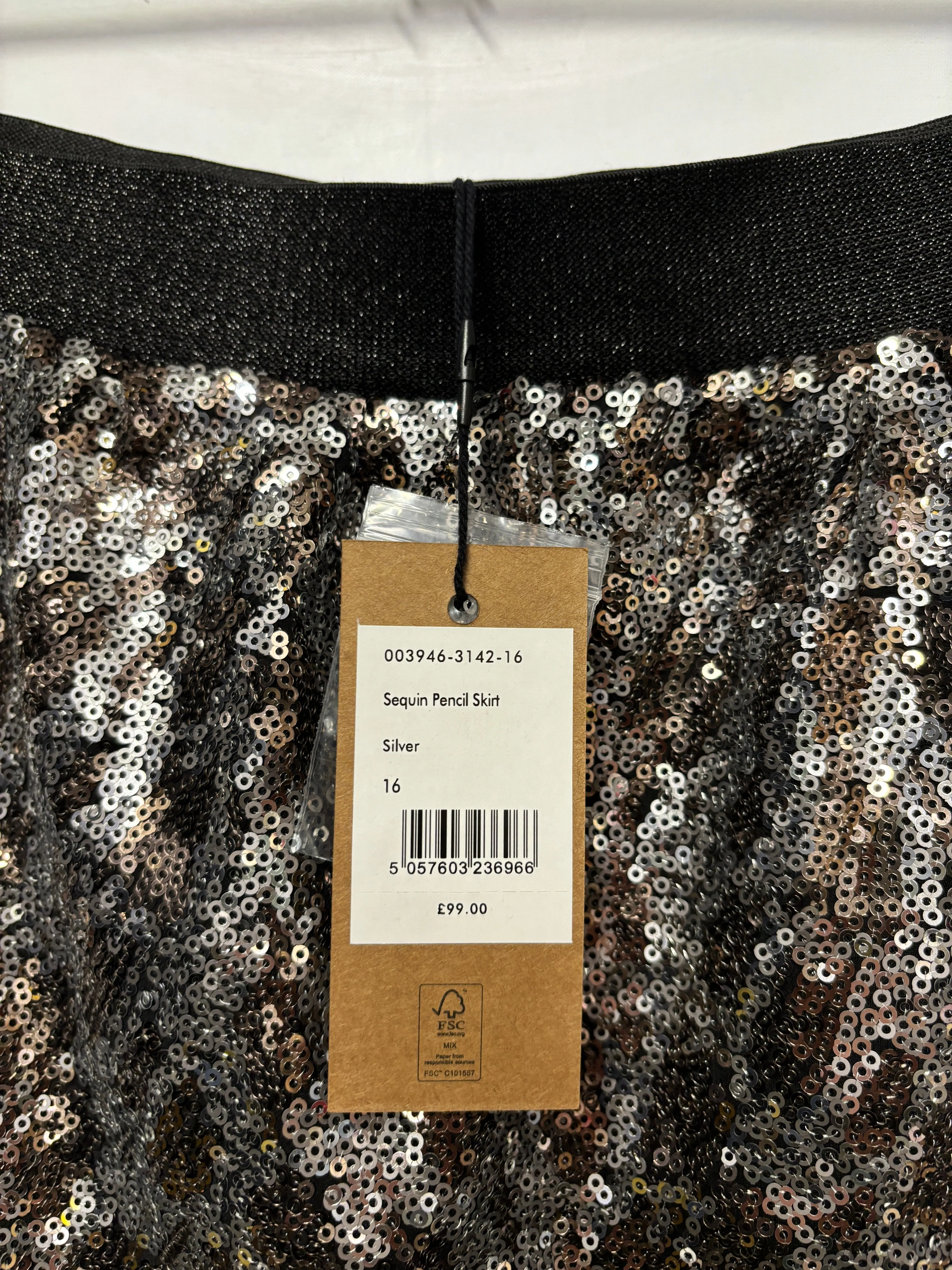 Hush Silver Sequin Pencil Skirt 16 BNWT