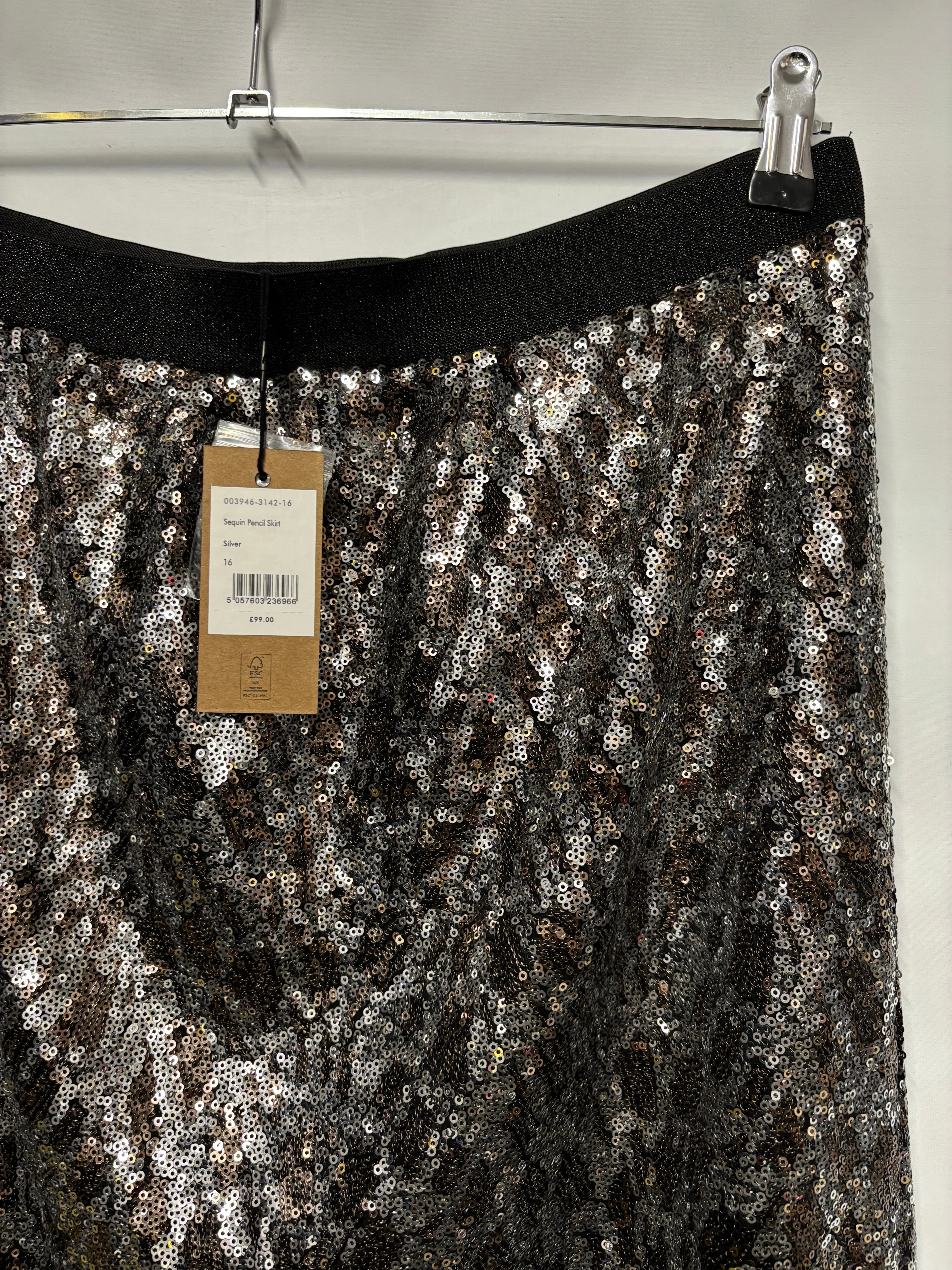 Hush Silver Sequin Pencil Skirt 16 BNWT