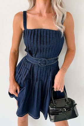 Hustle In Heels Pleated Sleeveless Mini Dress (Denim) Hustle In Heels Pleated Sleeveless Mini Dress (Denim)