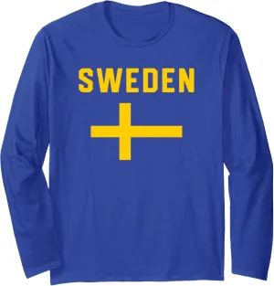 I Love Sweden Minimalist Swedish Flag Long Sleeve T-Shirt