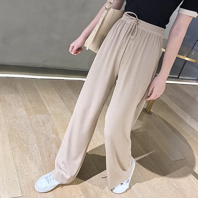 Ice Silk Wide Leg Pants Women Plus Size High Waist Straight Floor Length Long Korean Trendy Casual Pants