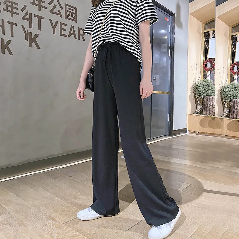 Ice Silk Wide Leg Pants Women Plus Size High Waist Straight Floor Length Long Korean Trendy Casual Pants