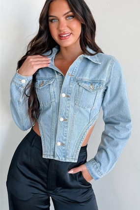 Icon Status Cropped Denim Corset Jacket (Medium Denim) Icon Status Cropped Denim Corset Jacket (Medium Denim)