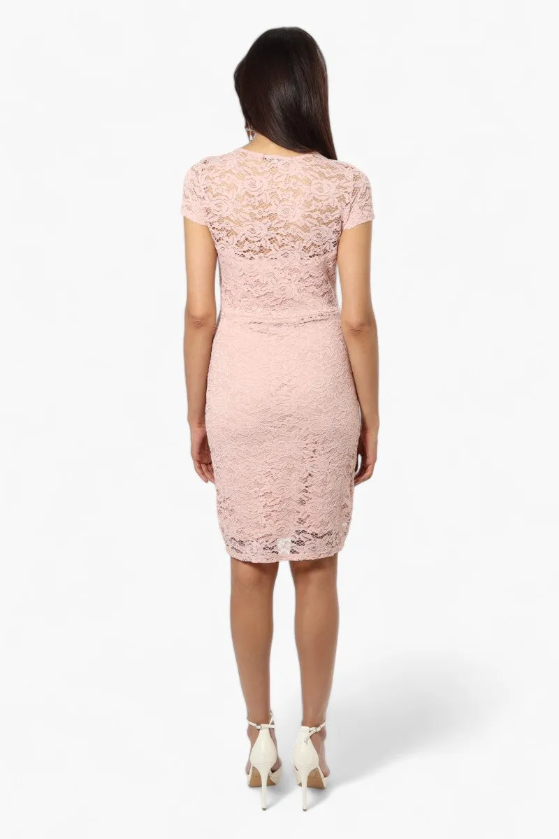 Impress Lace Rose Pattern Cocktail Dress - Pink