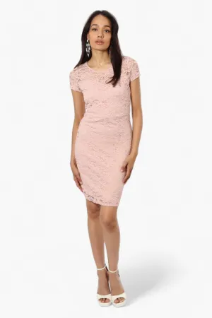 Impress Lace Rose Pattern Cocktail Dress - Pink