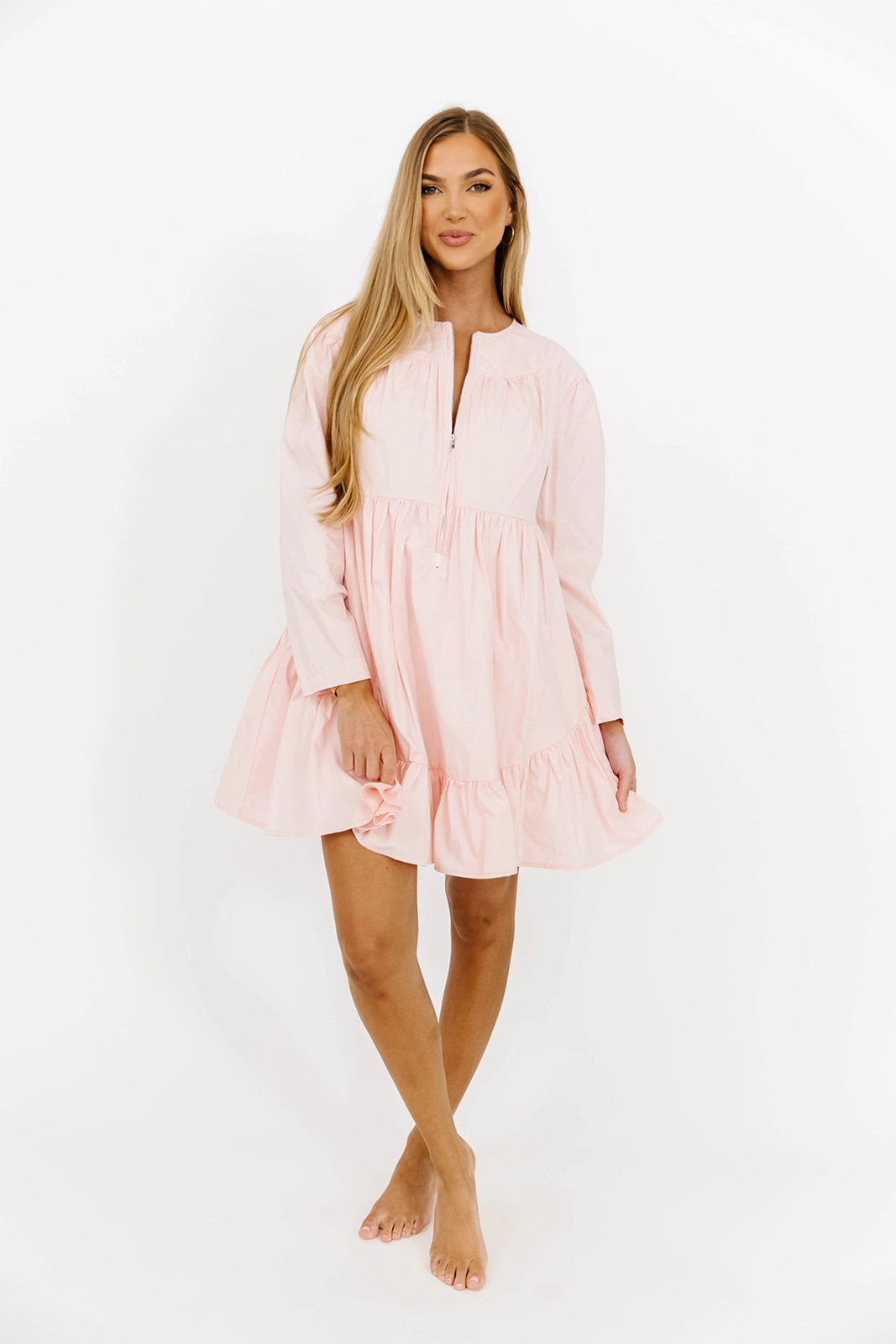Ines Poplin Mini Dress with Zipper in Pink *Final-Sale*