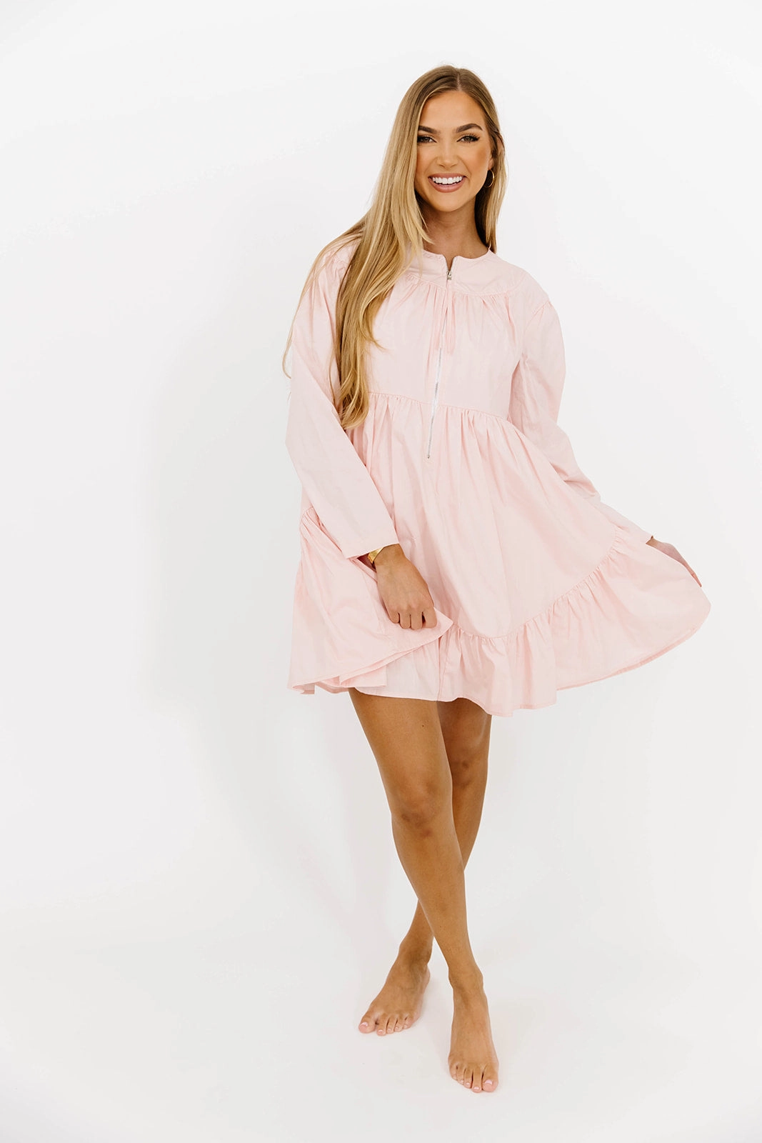 Ines Poplin Mini Dress with Zipper in Pink *Final-Sale*