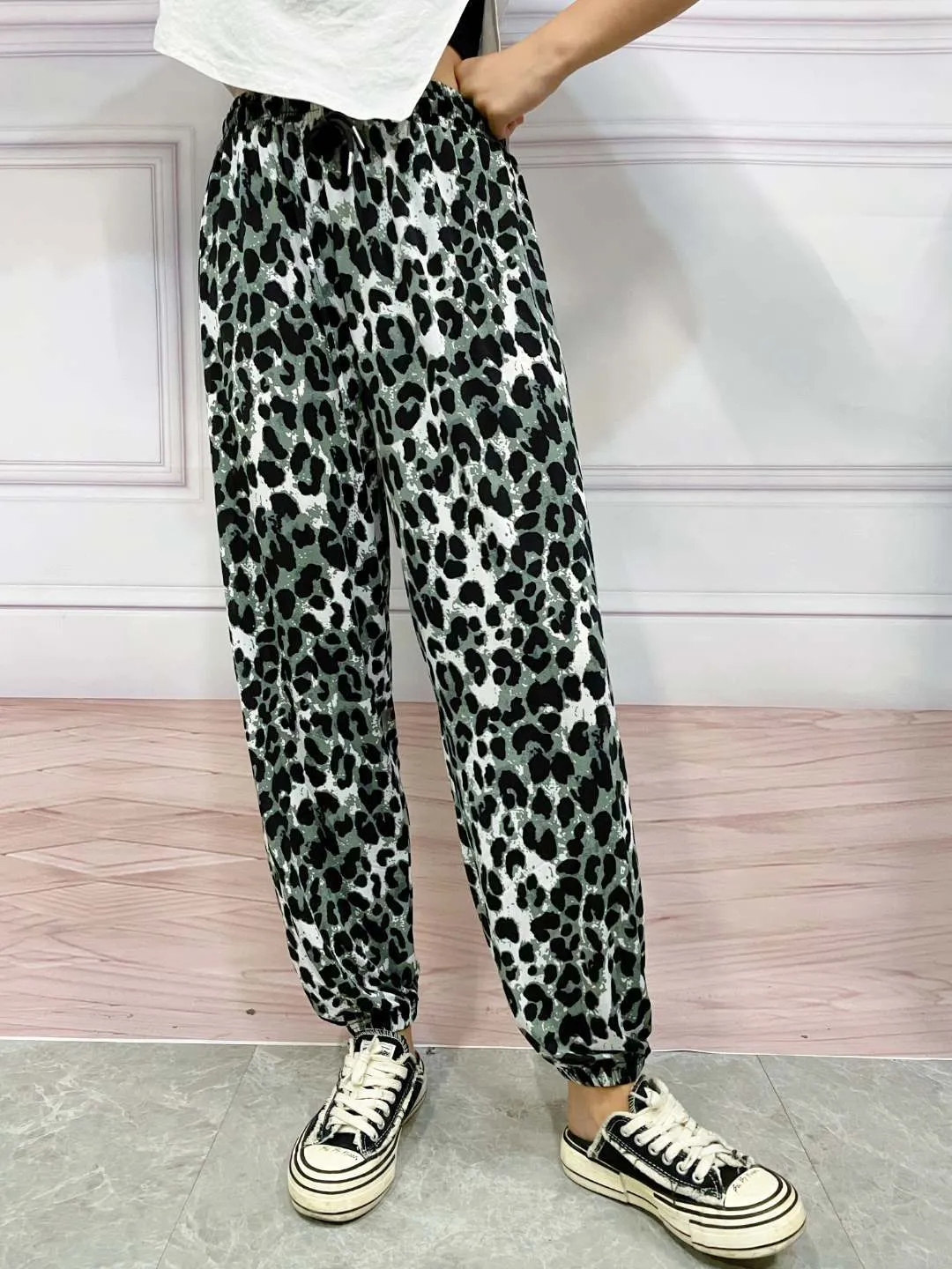 Ink Wide Leg Pants Women Summer Popular Thin Loose Slim Look Chiffon Straight Personality Casual Floor Length Pants