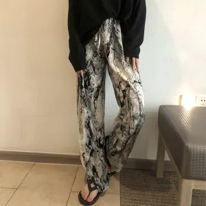Ink Wide Leg Pants Women Summer Popular Thin Loose Slim Look Chiffon Straight Personality Casual Floor Length Pants