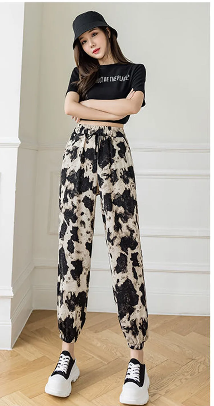 Ink Wide Leg Pants Women Summer Popular Thin Loose Slim Look Chiffon Straight Personality Casual Floor Length Pants