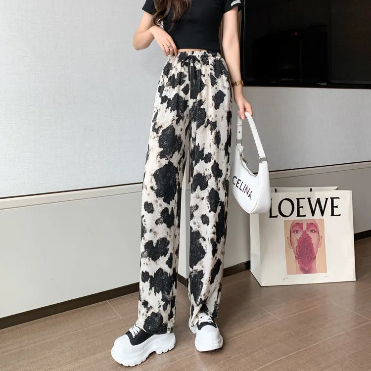 Ink Wide Leg Pants Women Summer Popular Thin Loose Slim Look Chiffon Straight Personality Casual Floor Length Pants