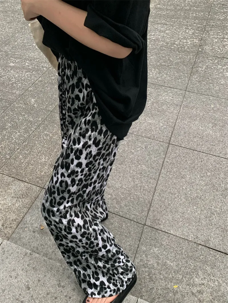 Ink Wide Leg Pants Women Summer Popular Thin Loose Slim Look Chiffon Straight Personality Casual Floor Length Pants
