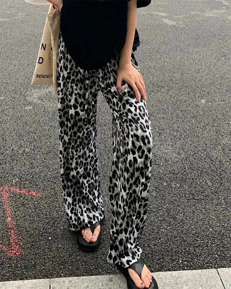 Ink Wide Leg Pants Women Summer Popular Thin Loose Slim Look Chiffon Straight Personality Casual Floor Length Pants