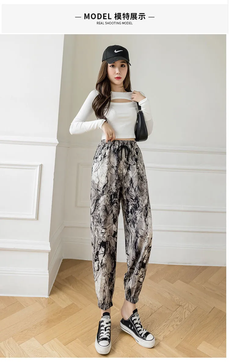 Ink Wide Leg Pants Women Summer Popular Thin Loose Slim Look Chiffon Straight Personality Casual Floor Length Pants