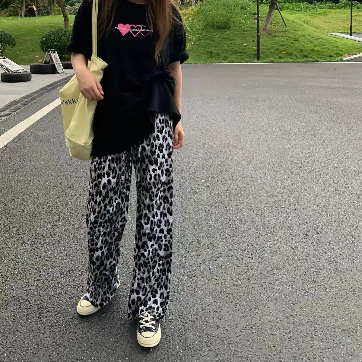 Ink Wide Leg Pants Women Summer Popular Thin Loose Slim Look Chiffon Straight Personality Casual Floor Length Pants