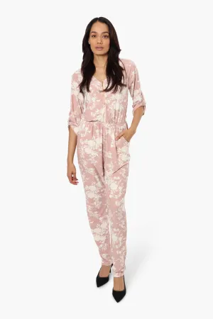 International INC Company Floral Roll Up Sleeve Jumpsuit - Pink
