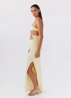 Into Pieces Mesh Maxi Dress - Lemon Into Pieces Mesh Maxi Dress - Lemon