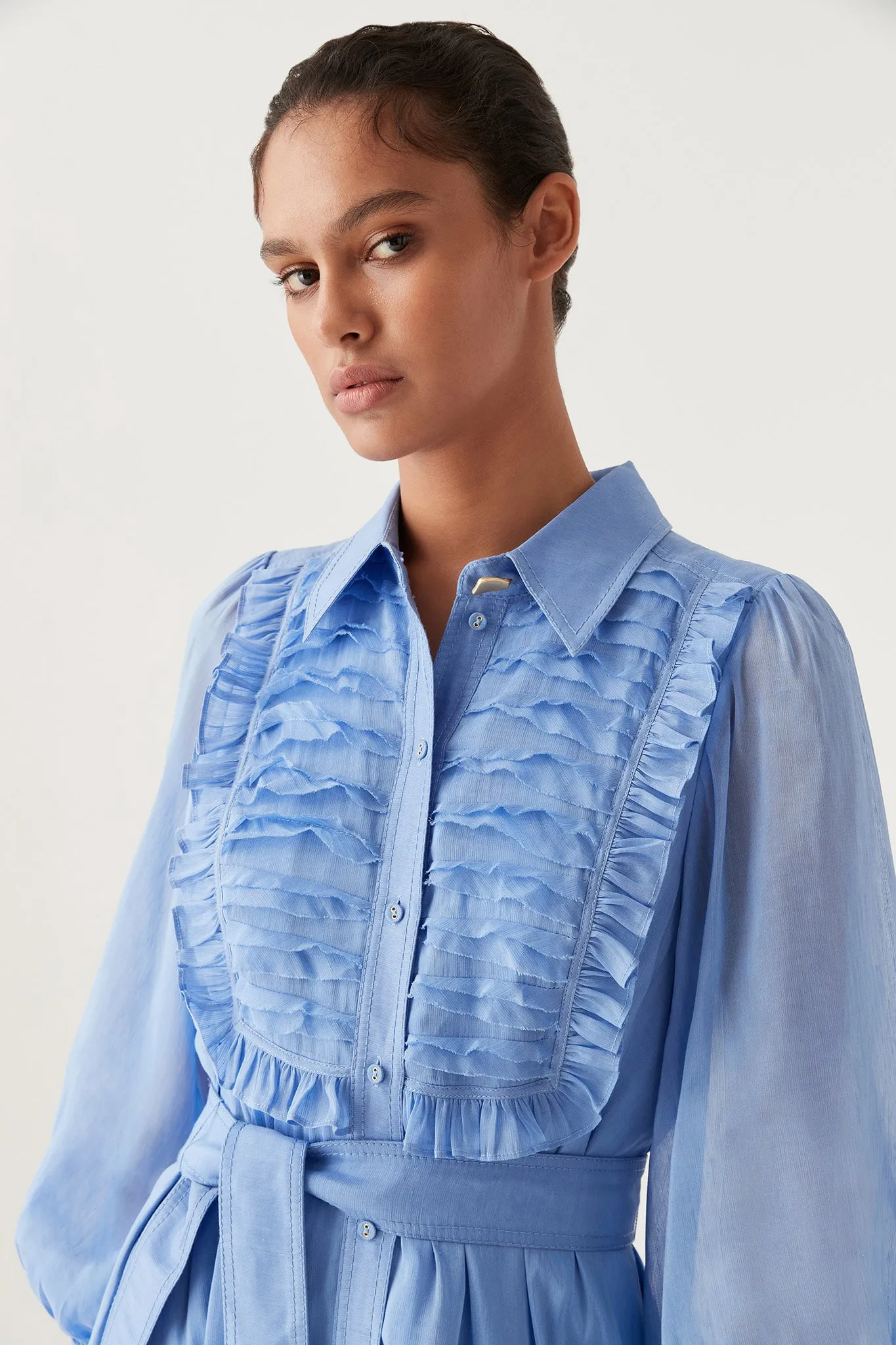 Iris Pleated Bib Midi Dress