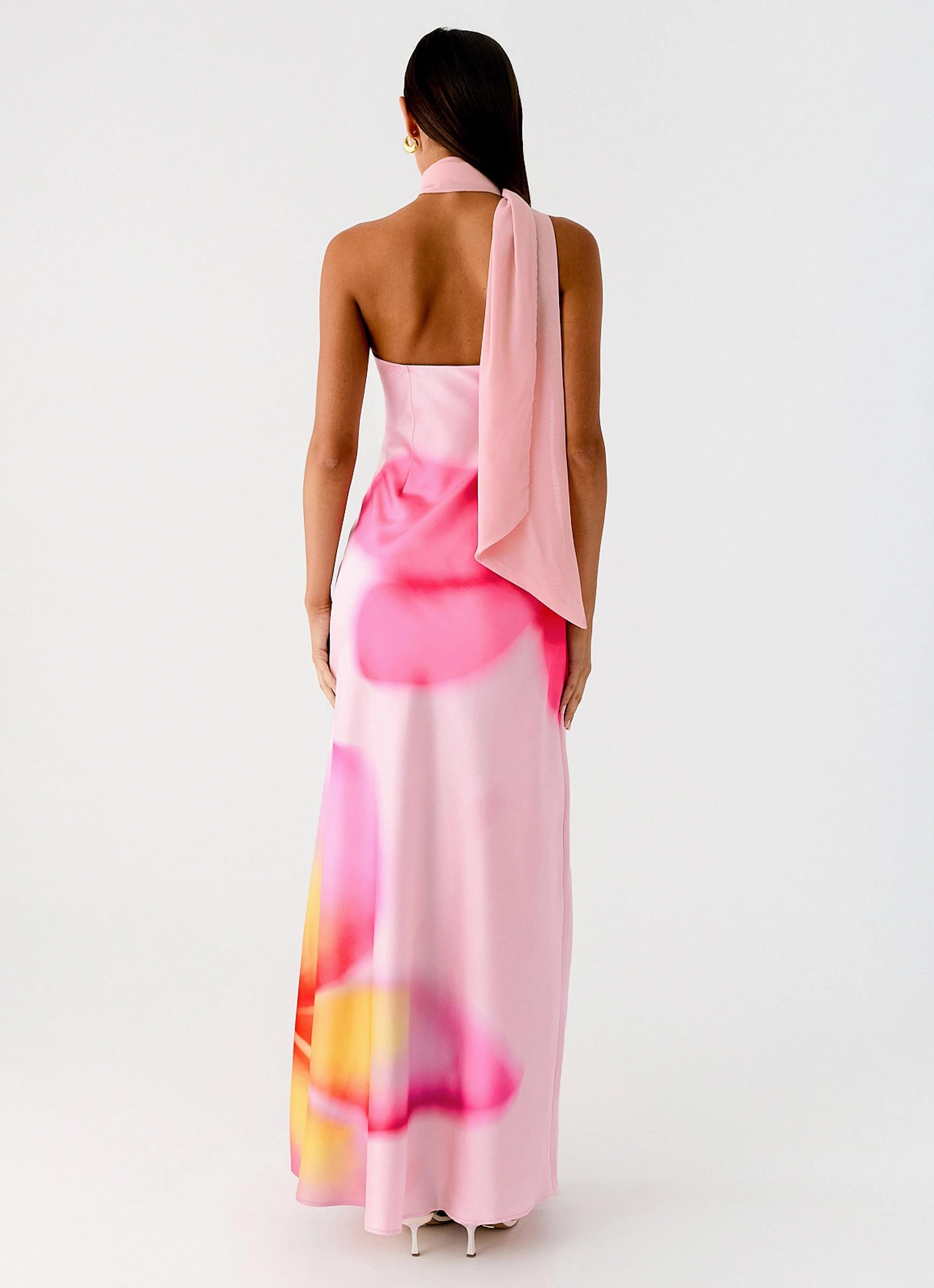 Isa Scarf Satin Maxi Dress - Frangipani Pink