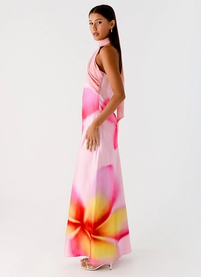 Isa Scarf Satin Maxi Dress - Frangipani Pink Isa Scarf Satin Maxi Dress - Frangipani Pink