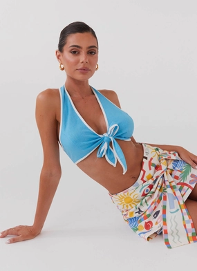 Isle Of Water Linen Tie Top - Azure Isle Of Water Linen Tie Top - Azure