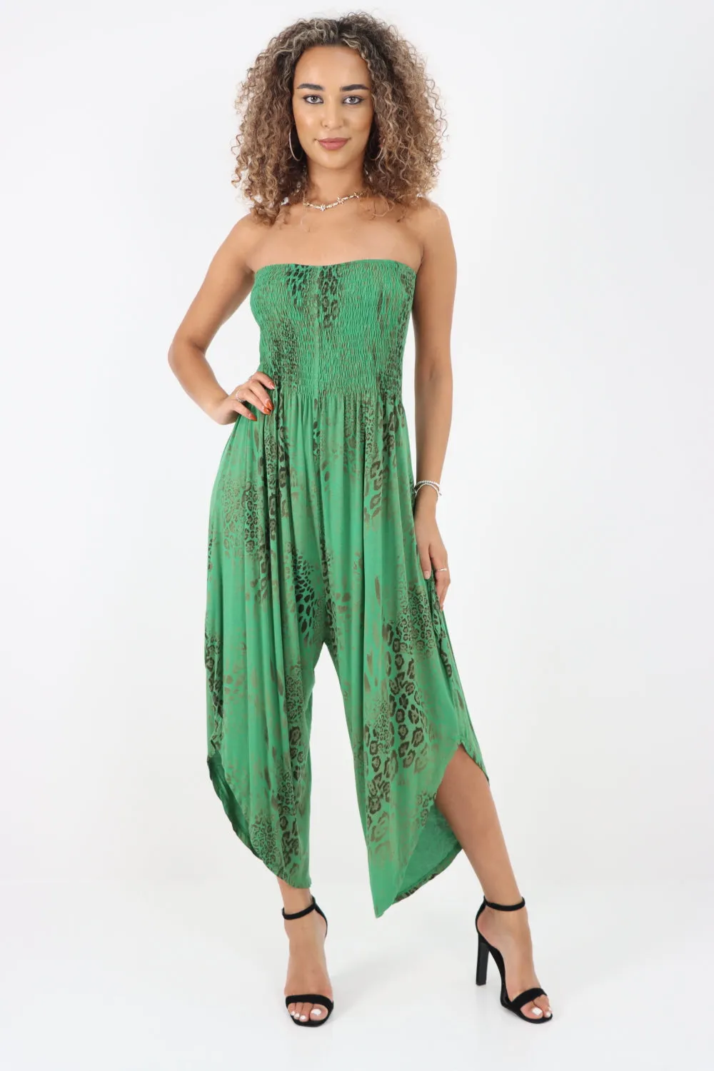 Italian Bandeau Animal Print Jumpsuits
