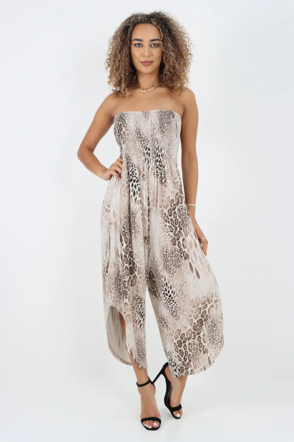 Italian Bandeau Animal Print Jumpsuits