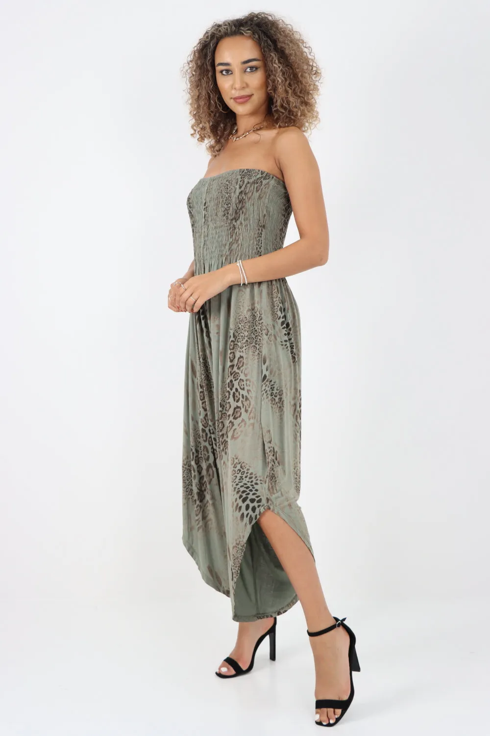 Italian Bandeau Animal Print Jumpsuits