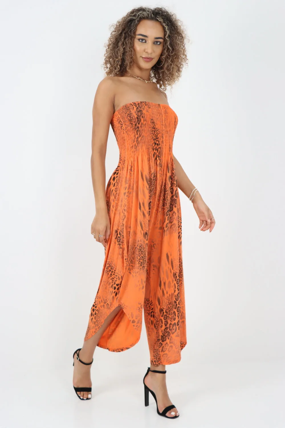 Italian Bandeau Animal Print Jumpsuits