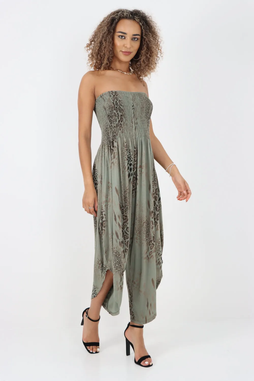 Italian Bandeau Animal Print Jumpsuits