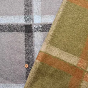 Italian-made Reversible Wool Fabric with Faux Fur Backing - Check