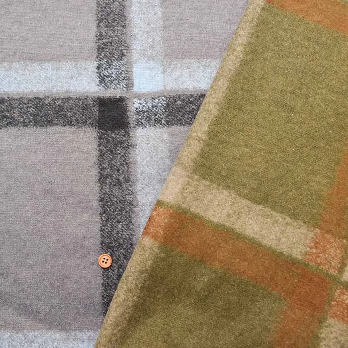 Italian-made Reversible Wool Fabric with Faux Fur Backing - Check