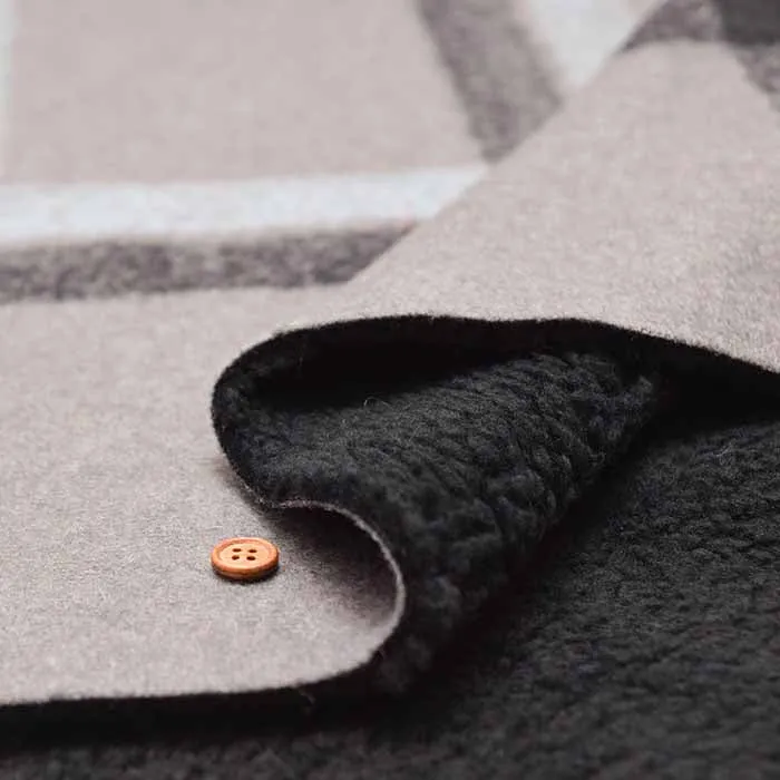 Italian-made Reversible Wool Fabric with Faux Fur Backing - Check