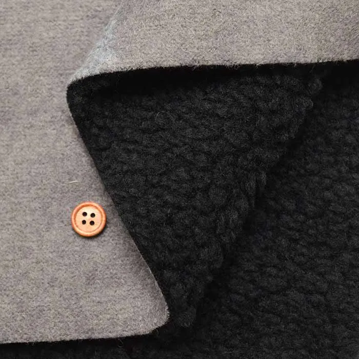 Italian-made Reversible Wool Fabric with Faux Fur Backing - Check