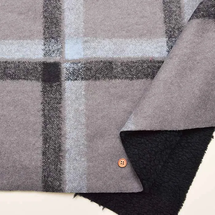 Italian-made Reversible Wool Fabric with Faux Fur Backing - Check
