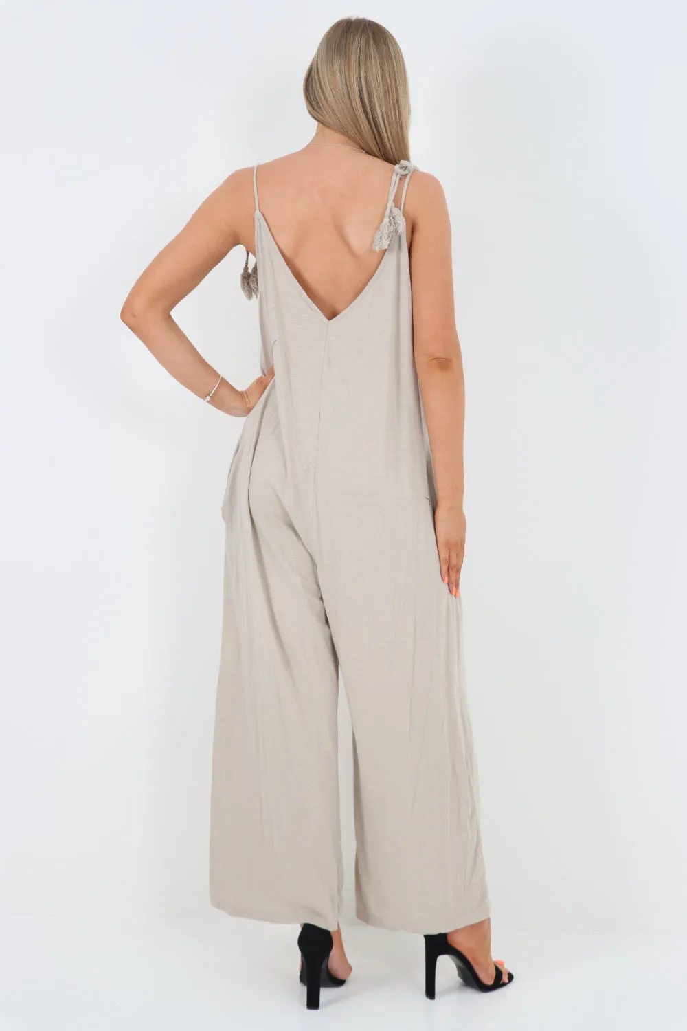 Italian Tie Shoulder Strap Jumpsuits