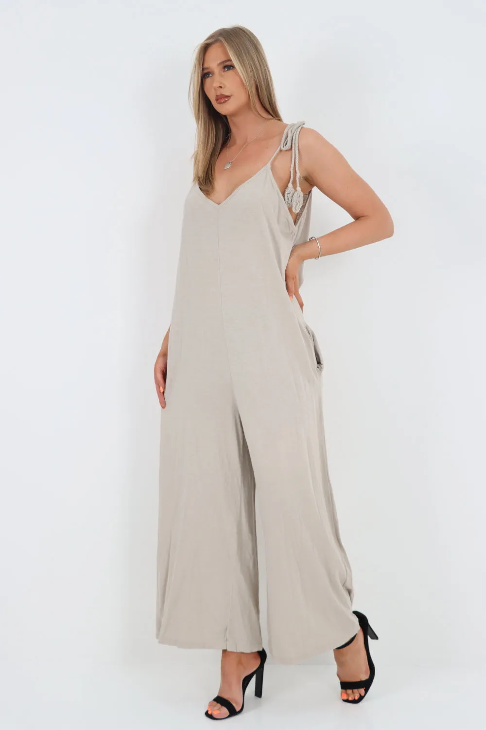 Italian Tie Shoulder Strap Jumpsuits