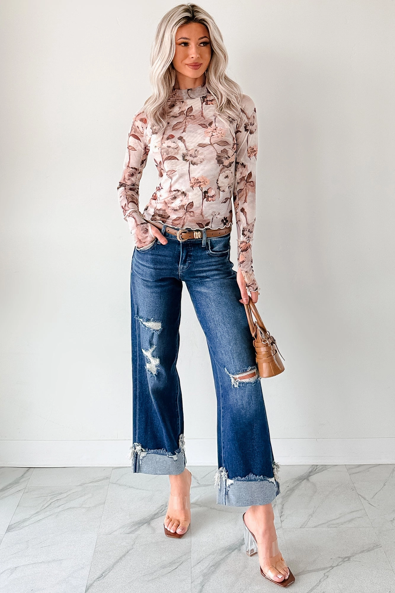 Ivan Distressed Cuffed Hidden Dad Jeans (Medium Dark)