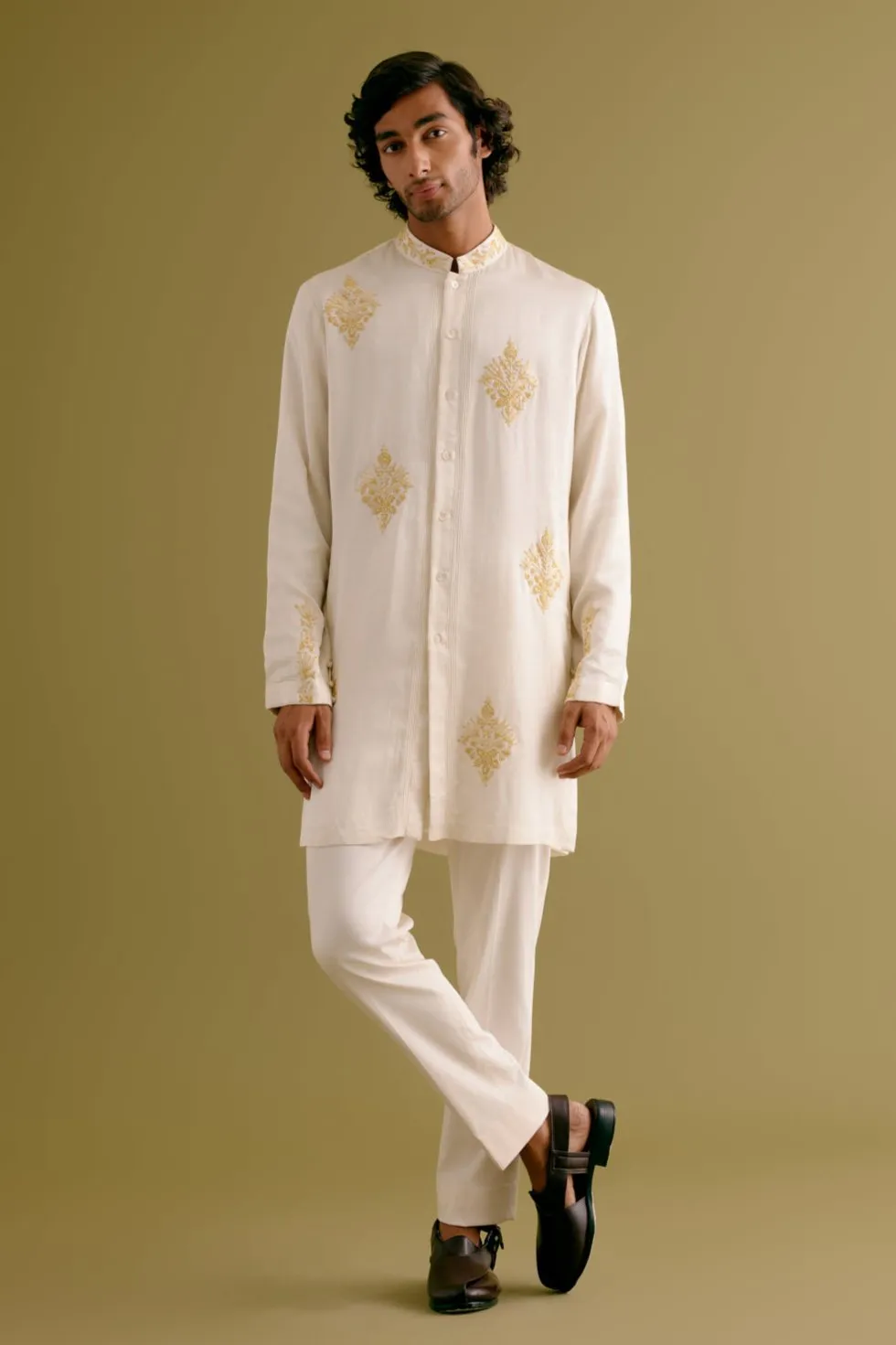 Ivory Front-Open Dori Embroidered Kurta Set