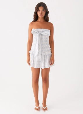 Izi Shirred Mini Dress - Sweet Daydream Print Izi Shirred Mini Dress - Sweet Daydream Print