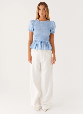Izzy Shirred Top - Blue Izzy Shirred Top - Blue