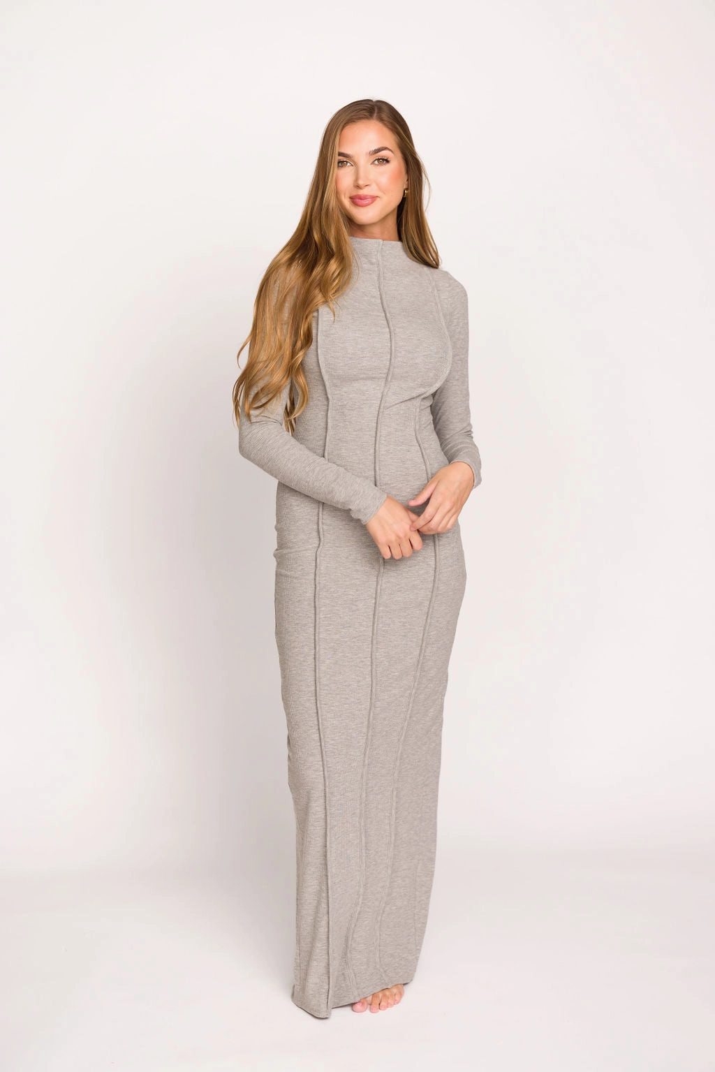 Jackie Knit Maxi Dress With Back Slit in Heather Grey