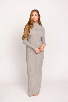 Jackie Knit Maxi Dress With Back Slit in Heather Grey Jackie Knit Maxi Dress With Back Slit in Heather Grey