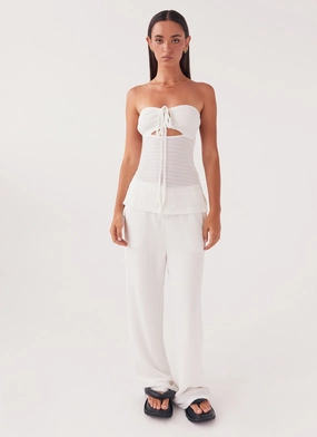 Jadey Strapless Waffle Top - White Jadey Strapless Waffle Top - White